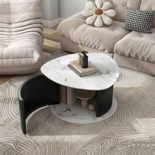 Malo 29 in. Black Triangle Faux Marble Coffee Table with Storage | The Home Depot