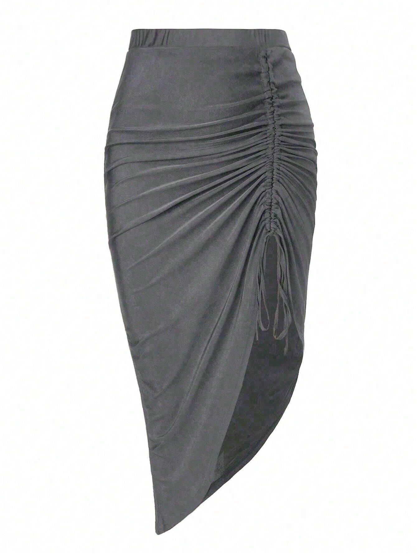 SHEIN Privé Plus Drawstring Front Asymmetrical Hem Skirt | SHEIN