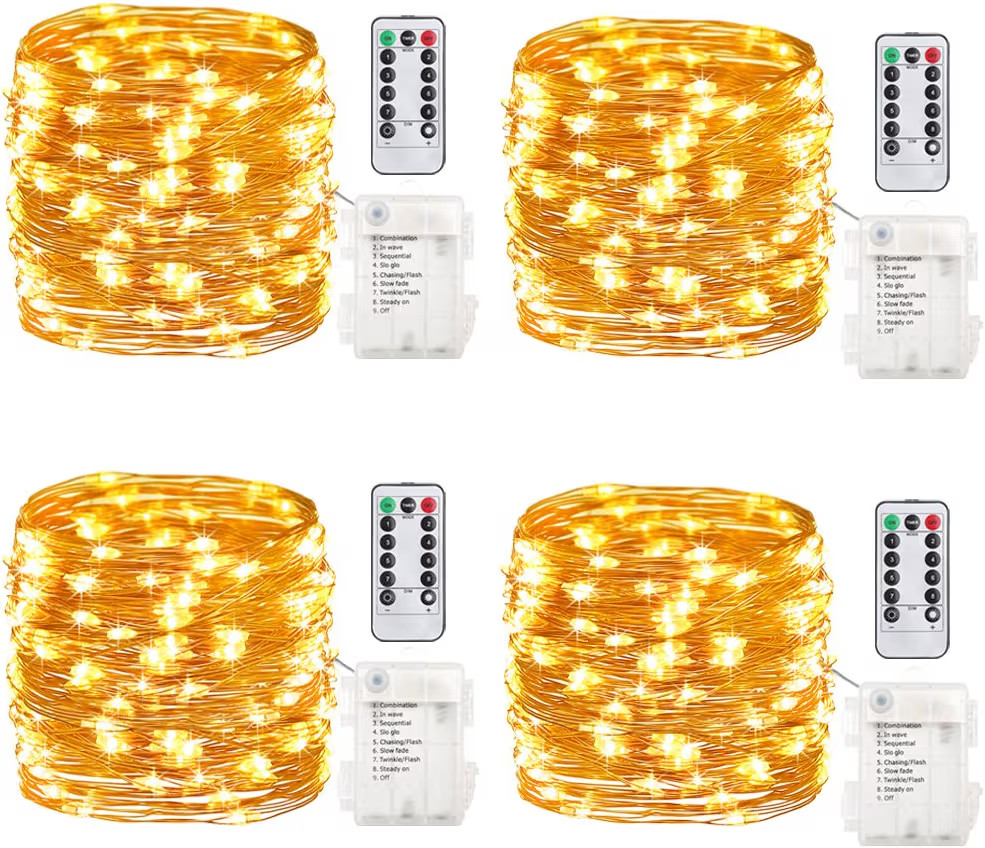 GDEALER 4 Pack 16.4 Feet 50 Led Fairy Lights Battery Operated with Remote Control Timer Waterproo... | Amazon (US)
