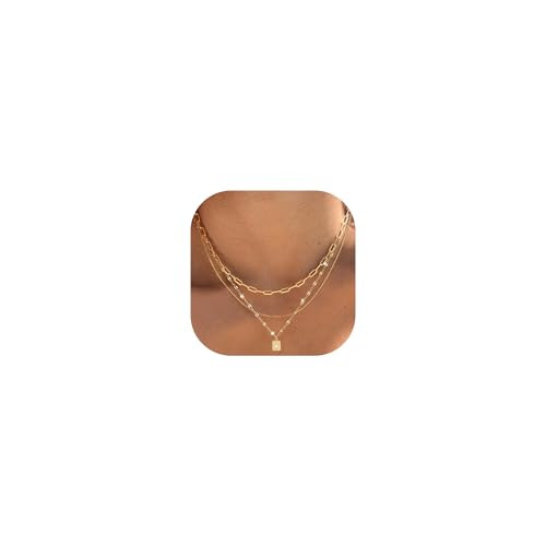 YEEZII Layered Gold Necklaces for Women Trendy, 3 Pcs 14K Gold Plated Choker Paperclip Box Chain ... | Amazon (US)