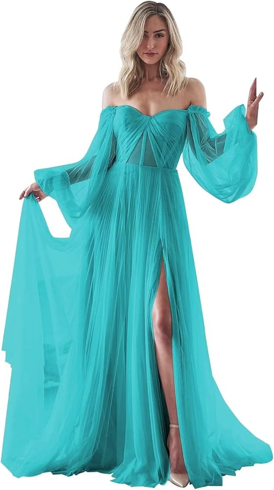 Long Sleeve Tulle Wedding Dress for Bride Puffy Sleeve Prom Dress Ball Gown Formal Evening Gowns ... | Amazon (US)