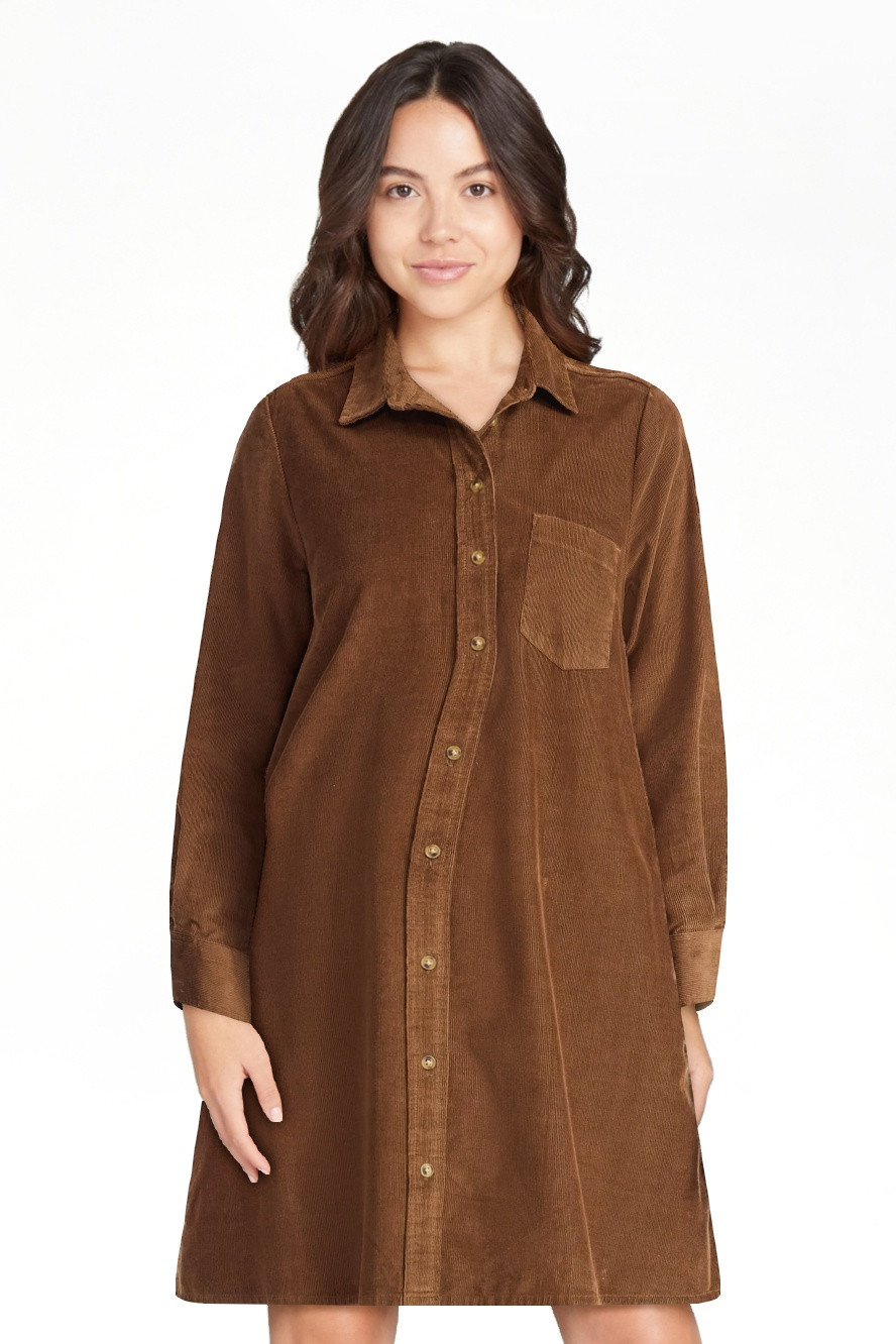 Time and Tru Women's Corduroy Shirtdress with Long Sleeves, Sizes XS – XXXL | Walmart (US)