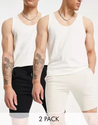 ASOS DESIGN jersey skinny shorts in black/beige 2 pack | ASOS (Global)