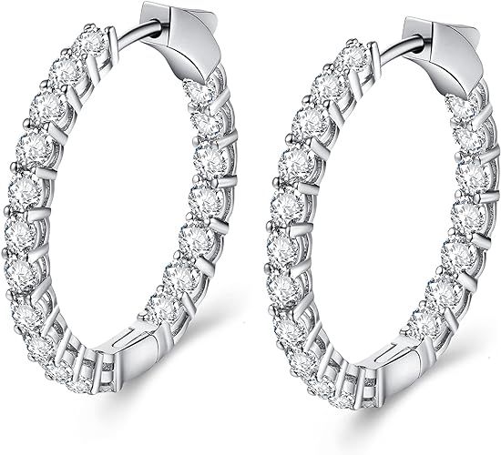 ECOLVANT Hoop Earrings for Women Sterling Silver Earrings Swarovski Crystal Cubic Zirconia Huggie... | Amazon (US)