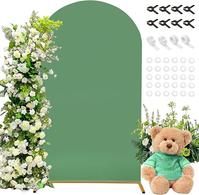 7.2FT Arch Fabric Backdrop Cover, Green Spandex Round Top Arch Stand Cover with Balloon Tie Tool ... | Amazon (US)