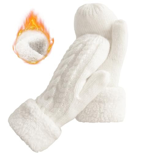Women's Winter Gloves Warm Lining - Cozy Wool Knit Thick Gloves Mittens in 11 color (White) | Amazon (US)