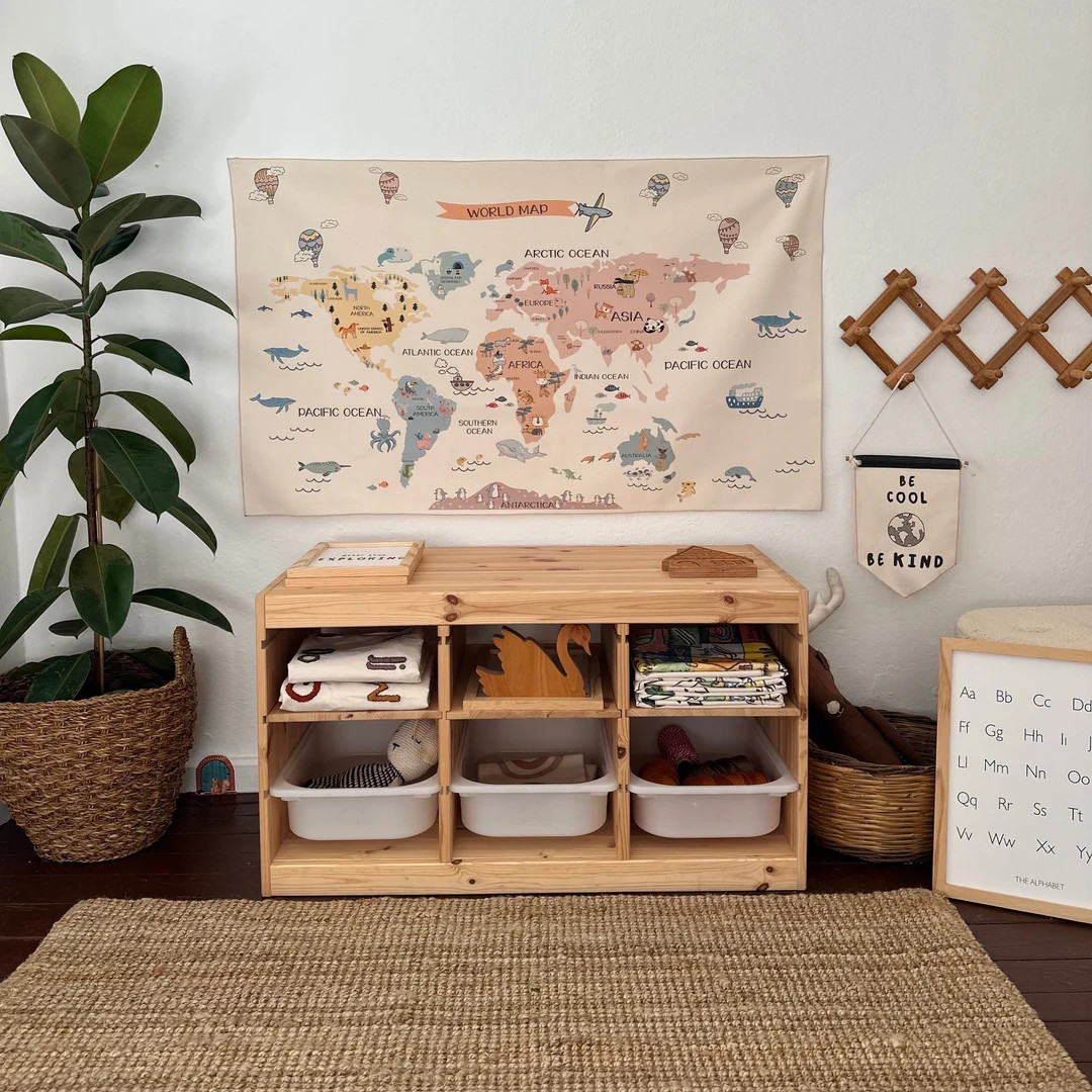 Dreamy World Map Tapestry / Organic Cotton Fabric Tapestry / Kid's Room Tapestry / Nursery Tapest... | Etsy (US)