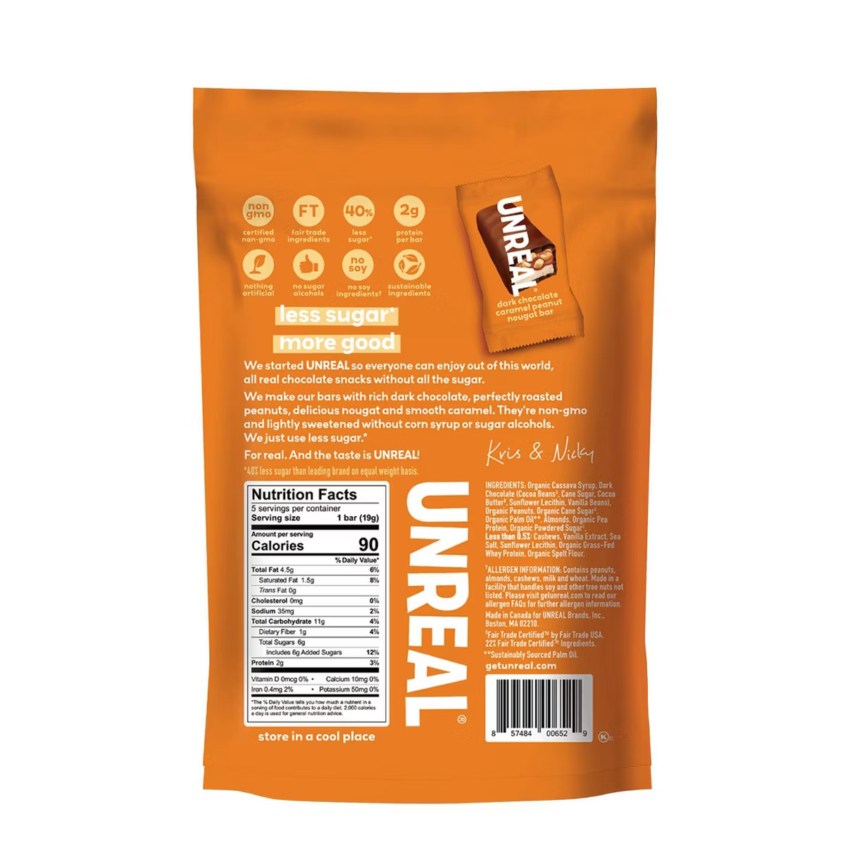 UNREAL Candy Dark Chocolate Caramel Peanut Nougat Bar - 3.4oz | Target