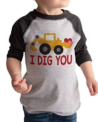 7 ate 9 Apparel Kid's I Dig You Construction Truck Valentine's Day Grey Raglan Shirt - Walmart.co... | Walmart (US)