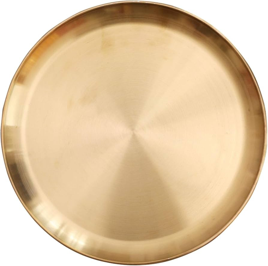 Round Brass Tray,Small Gold Decorative Tray Metal Storage Organizer Tray for Modern Home,Matte Br... | Amazon (US)