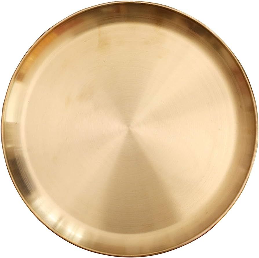 Round Brass Tray,Small Gold Decorative Tray Metal Storage Organizer Tray for Modern Home,Matte Br... | Amazon (US)