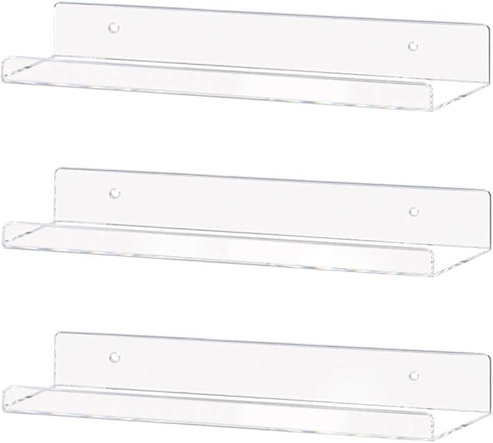 Weiai Clear Acrylic Shelf 15" Invisible Floating Wall Ledge Bookshelf, Kids Book Display Shelves ... | Amazon (US)