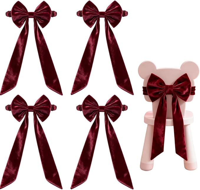 4Pack Christmas Burgundy Velvet Chair Sashes 12 x 6 Inch Sashes Chair Bows Tie Back for Christmas... | Amazon (US)