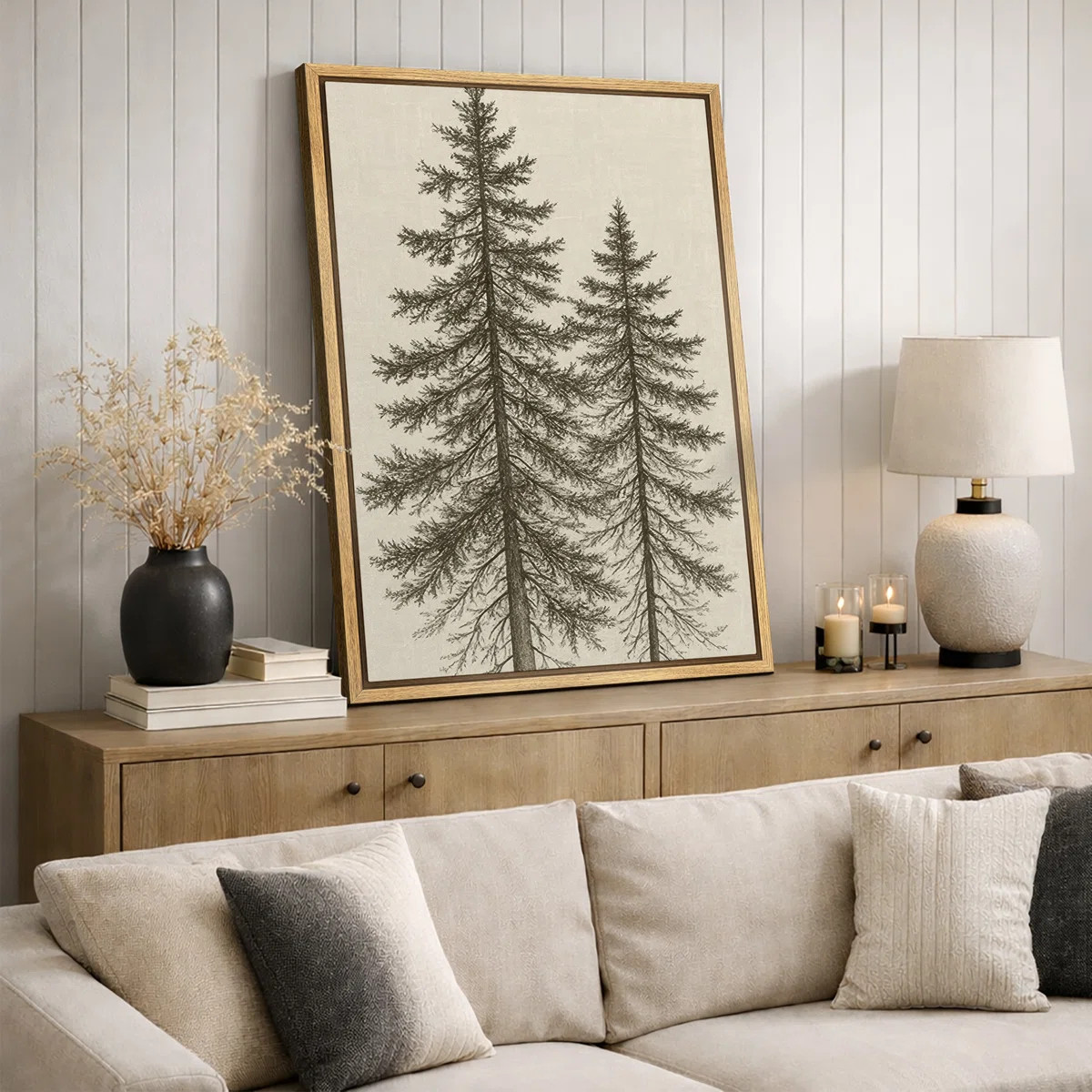 Tall Pine Trees Classic Botanical Nature Art – Pictures Framed Canvas Print Wall Art | Wayfair North America
