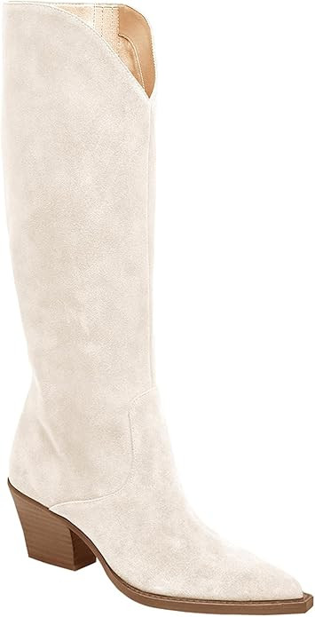 Coutgo Womens Wide Calf Cowboy Boots Suede Knee High Chunky Heel Pointed Toe Western Cowgirl Boot... | Amazon (US)