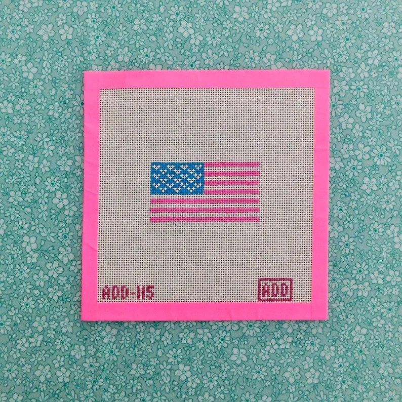 Pink Flag Handpainted Needlepoint Canvas, Patriotic, Memorial Day, Fourth of July, USA - Etsy | Etsy (US)