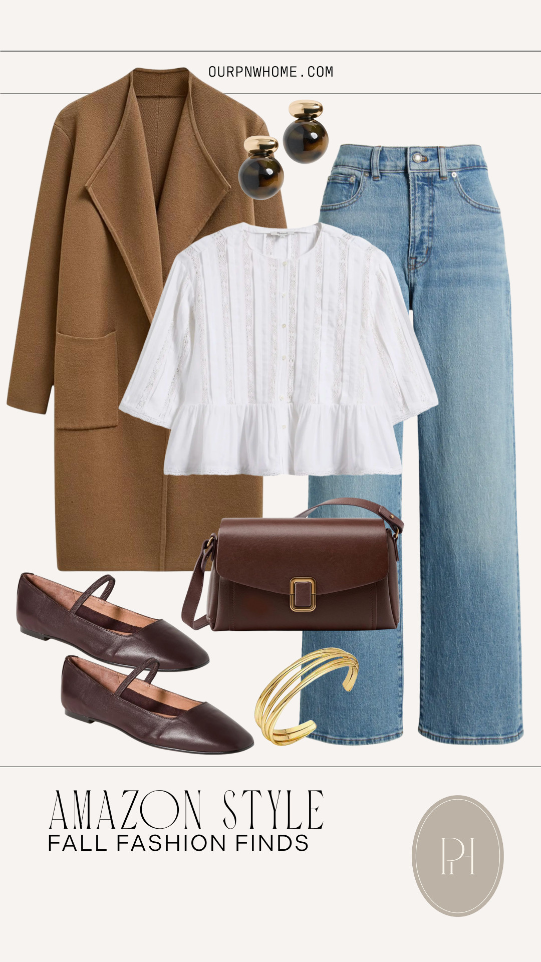 Latest fall fashion finds from Amazon!

fall looks, fall outfit, fall style, wide leg jeans, medium wash denim, peplum top, white blouse, workwear, office look, office outfit, teacher outfit, brown flats, brown handbag, open front cardigan, cardigan jacket, brown earrings, gold bangle bracelet, brown purse 

 #LTKStyleTip #LTKWorkwear #LTKItBag