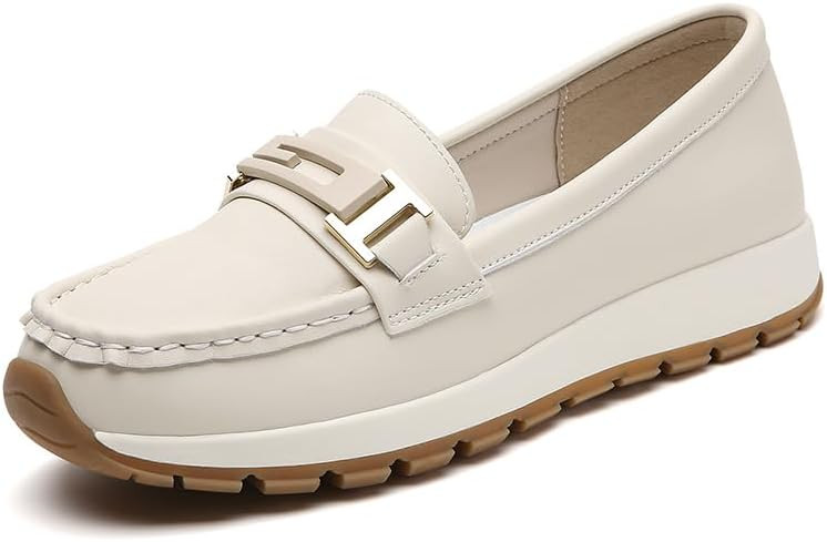 Women's Casual Leather Loafers Comfortable Slip On Driving Shoes Multi Color Buckle Detail Flat W... | Amazon (US)
