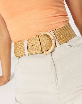 ASOS DESIGN straw buckle waist belt in natural | ASOS (Global)