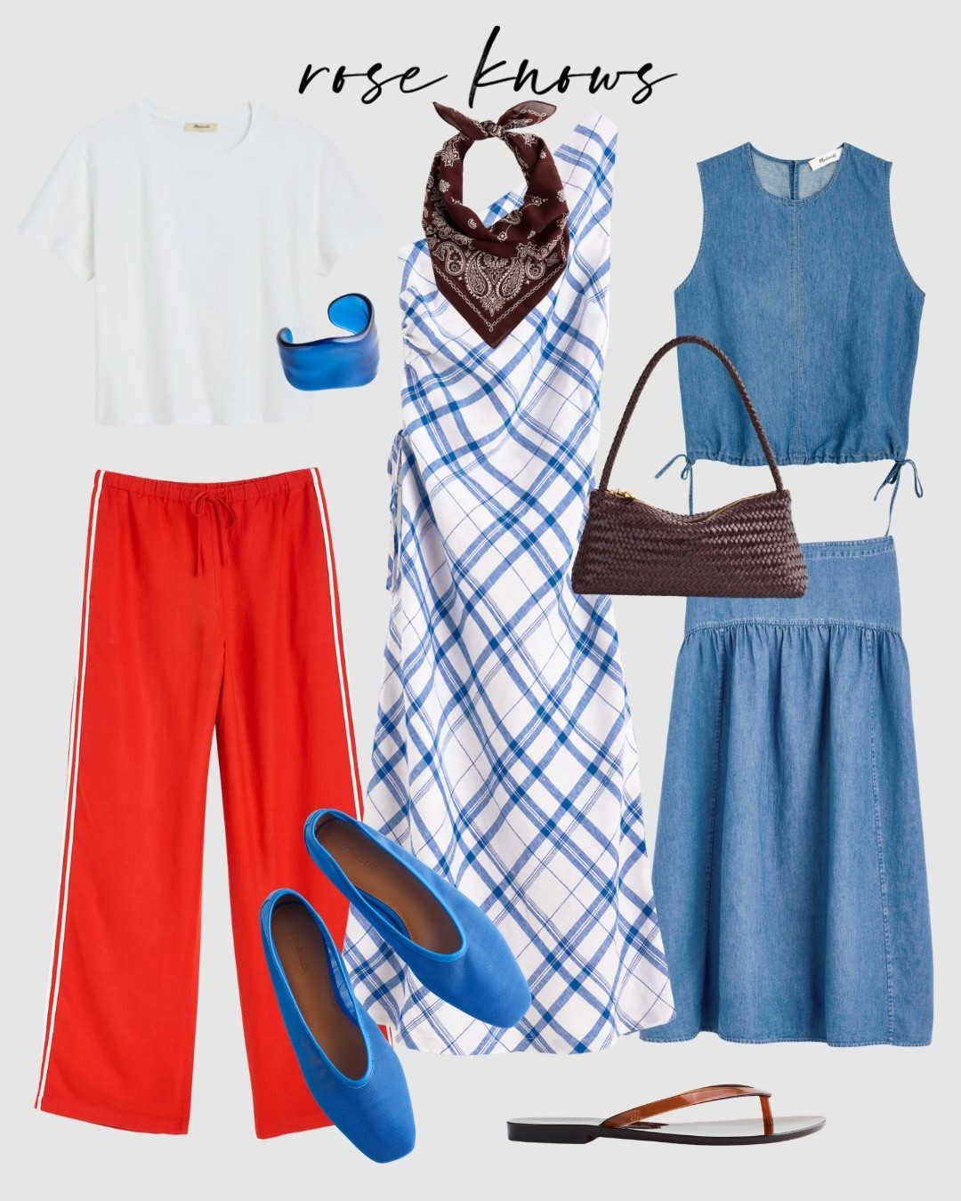 Mix and match pieces 
Track pants in red, denim 2 pieces, plaid one shoulder linen dress - so many occasions to wear this  

#LTKTravel #LTKmomlife #LTKMothersDay