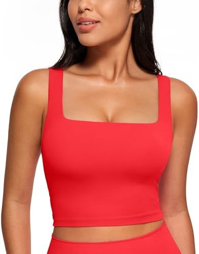 CRZ YOGA Butterluxe Square Neck Crop Tank Tops for Women - Workout Longline Sports Bras Padded Yo... | Amazon (US)