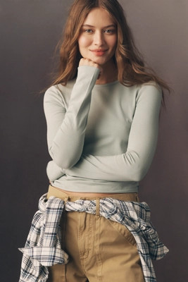 The Evan Long-Sleeve Raw-Edge Baby Tee | Anthropologie (US)