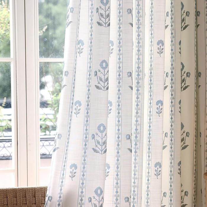 Floral Linen Pinch Pleated Curtains 30x96 Inch, 2 Panels, Antique White | Amazon (US)