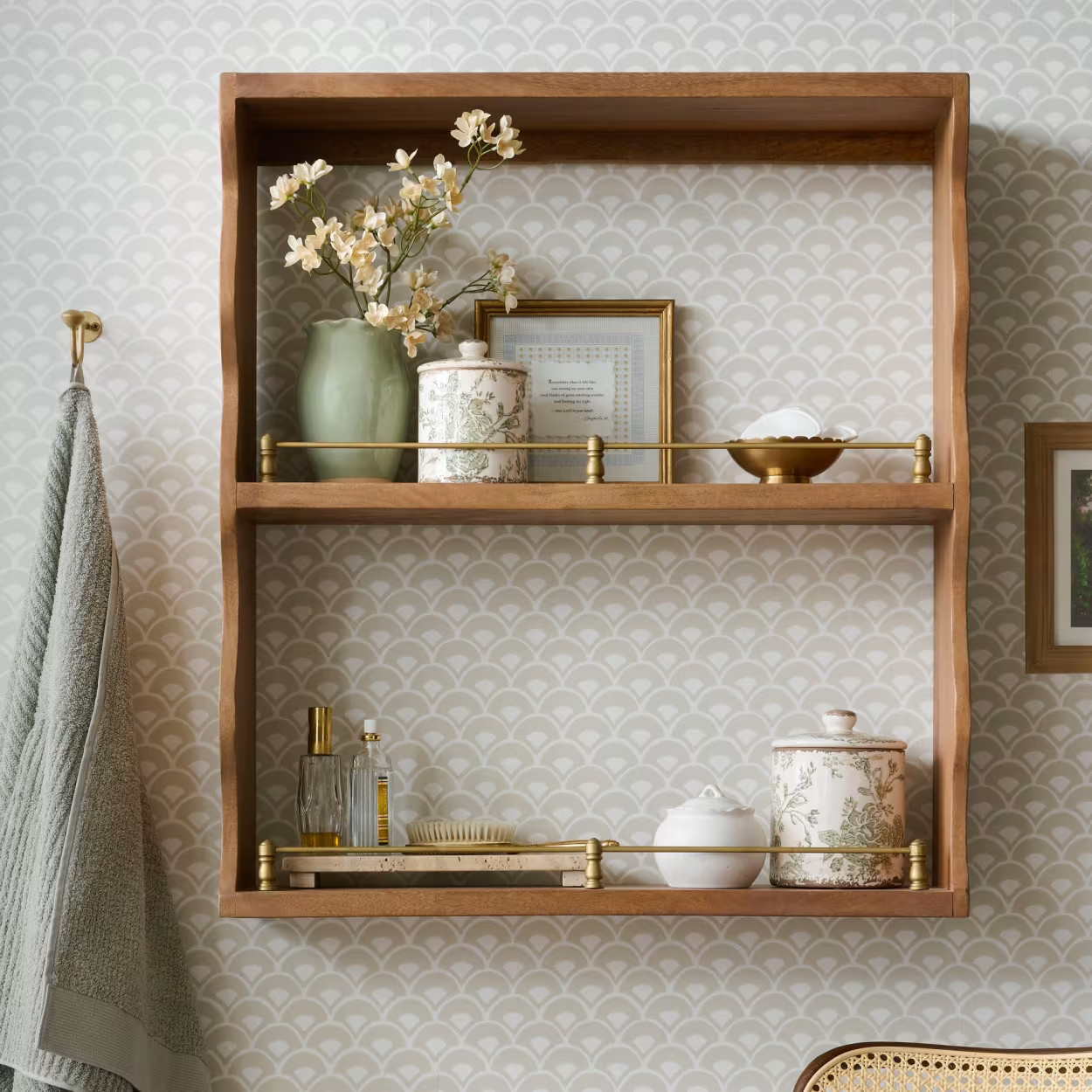 Faye Scallop Shelf with Brass Rails | Magnolia