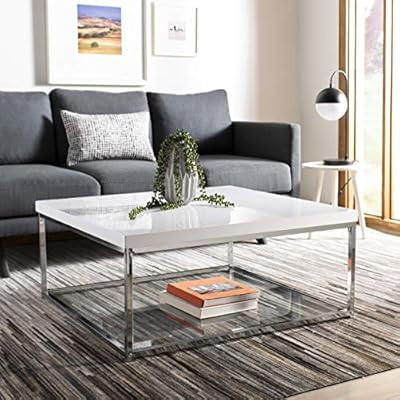 Safavieh Home Collection Malone White and Chrome Coffee Table | Amazon (US)
