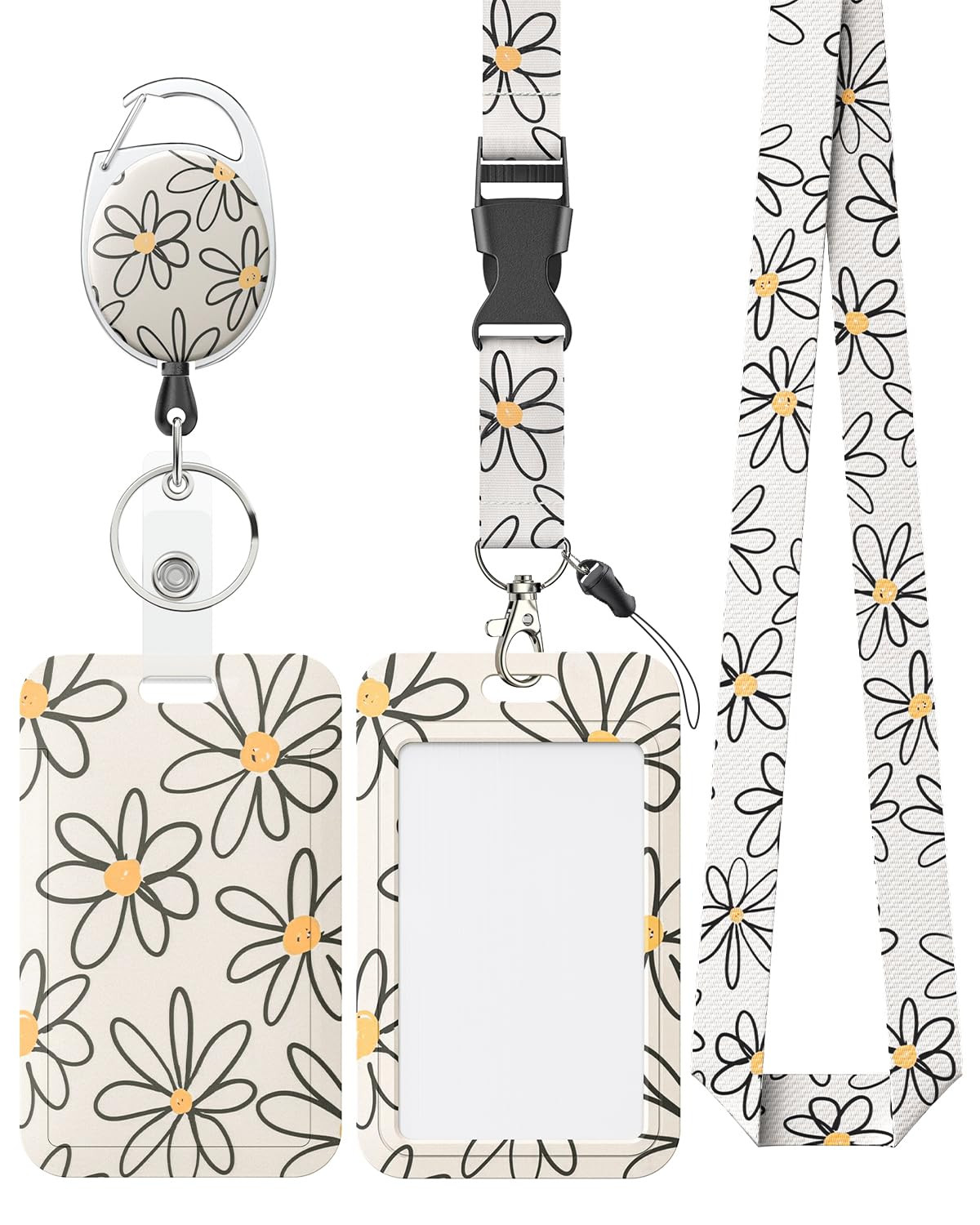 Uniclife Floral Sliding Badge Holder White Flower Plastic Case with Retractable Badge Reel Carabi... | Amazon (US)