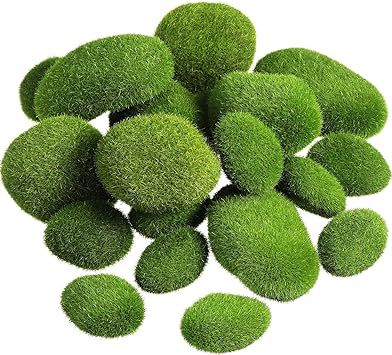 TecUnite 20 Pieces Artificial Moss Rocks Decorative Faux Green Moss Covered Stones (3 Size) | Amazon (US)