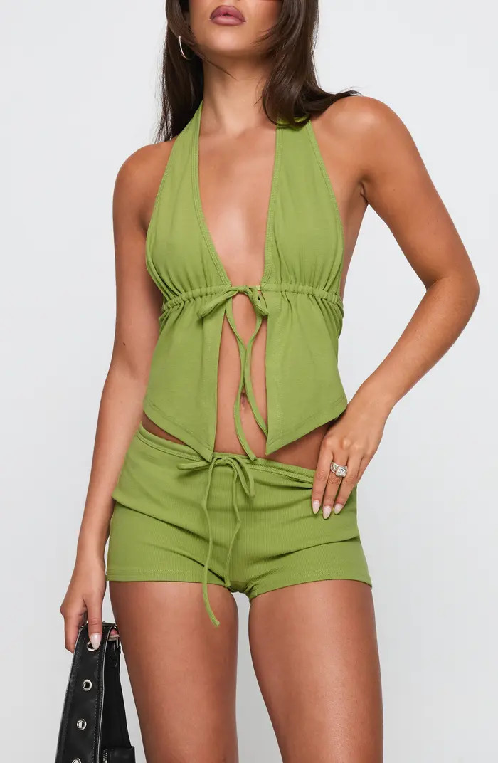 Obviously Open Front Halter Top Green Top Outfit Green Shorts Outfit Green Vacation Set Vacation Set | Nordstrom