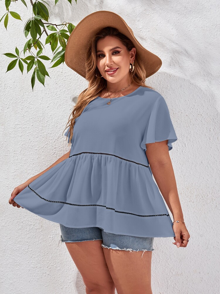 Plus Butterfly Sleeve Peplum Blouse | SHEIN