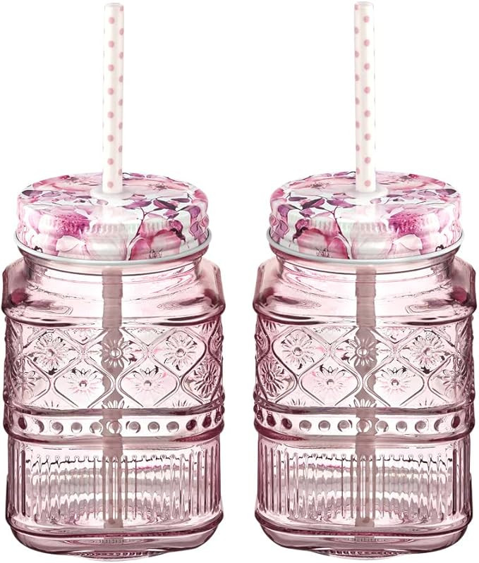 Godinger Mason Jars, Storage Jars, Glass Canister for Storage, Claro Pink 16oz, Set of 2 | Amazon (US)