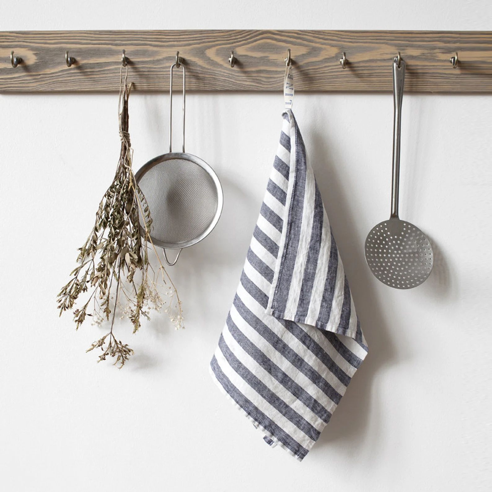 Black Wide Stripe Linen Tea Towel. Stonewashed Soft Kitchen - Etsy | Etsy (US)