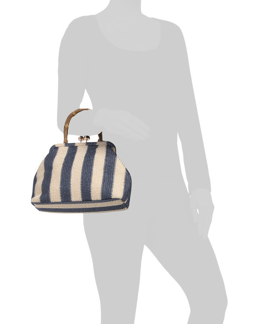 Striped Satchel With Bamboo Handle | TJ Maxx