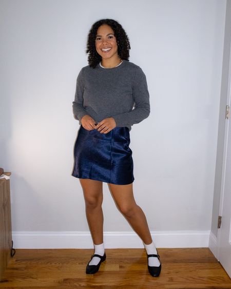 Navy skirt, satin skirt, silk skirt, mini skirt, cashmere sweater, white t-shirt, wardrobe basics, closet essentials, ankle socks, maryjane flats, ballet flats, black flats, fall outfits, fall fashion, fall style, fall trends, casual fall style, casual fall fashion, neutral fall style, neutral fall outfits, neutral outfits, neutral style, classic style, style guide, effortless style, minimalist style, fall layering, transitional outfits, summer to fall transitional outfit

#LTKstyletip #LTKSale #LTKSeasonal