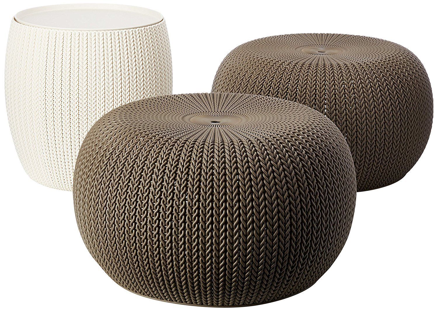 Urban Knit Pouf Set With Storage Table - Ottoman | Bonanza (Global)