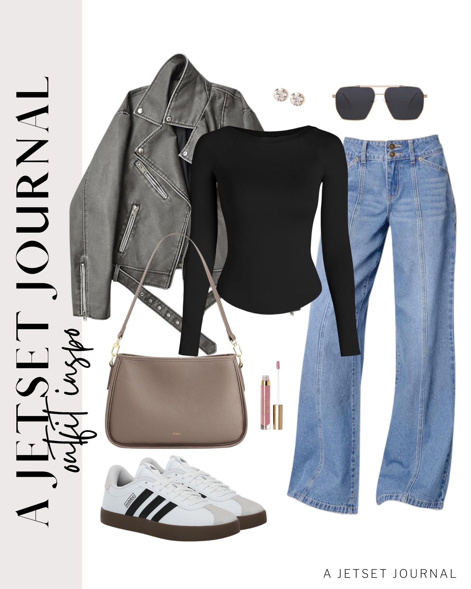 I’m loving how cute this outfit is. Perfect for travel and everyday wear!
faux leather jacket, wide leg jeans, square sunglasses, stilla liquid lip, casual outfit, ways to style, casual outfit inspo, capsule wardrobe, favorite finds, top picks, mom outfit, everyday style, transitional style, trendy look, viral style, affordable look, amazon favorites, spring outfit idea

#LTKSeasonal #LTKootd #LTKU