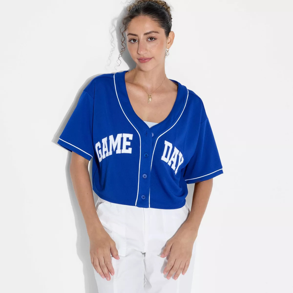 Women's Game Day Cropped Elbow Sleeve V-Neck Athletic Jersey - Wild Fable™ | Target