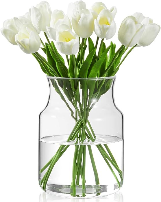 Clear Glass Vase, Large Flower Vase, 8-inch Glass Flower Vase for Plants, Wide Mouth Vase for Hom... | Amazon (US)