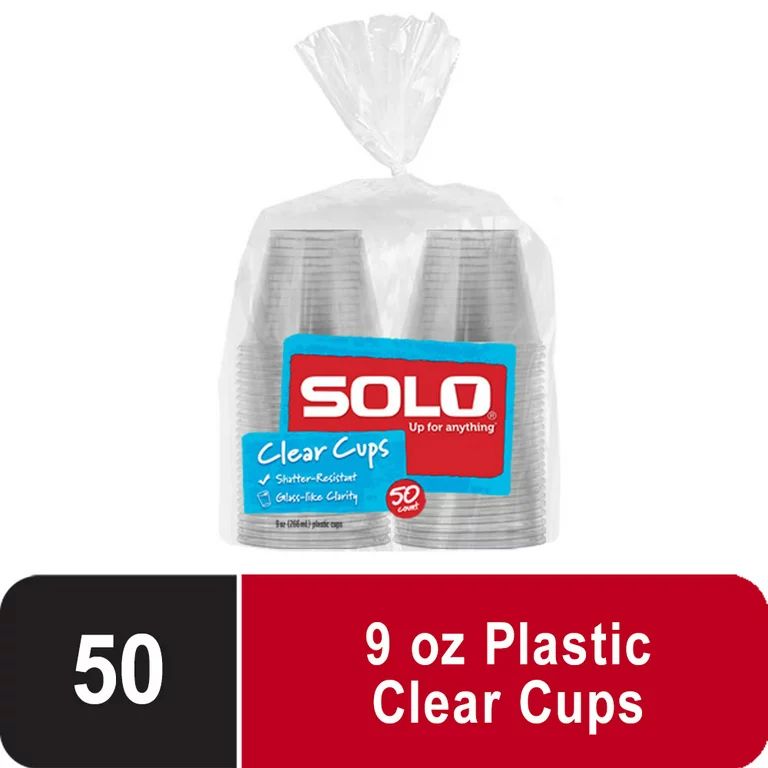 Solo Disposable Plastic Cups, Clear, 9oz, 50 Count | Walmart (US)