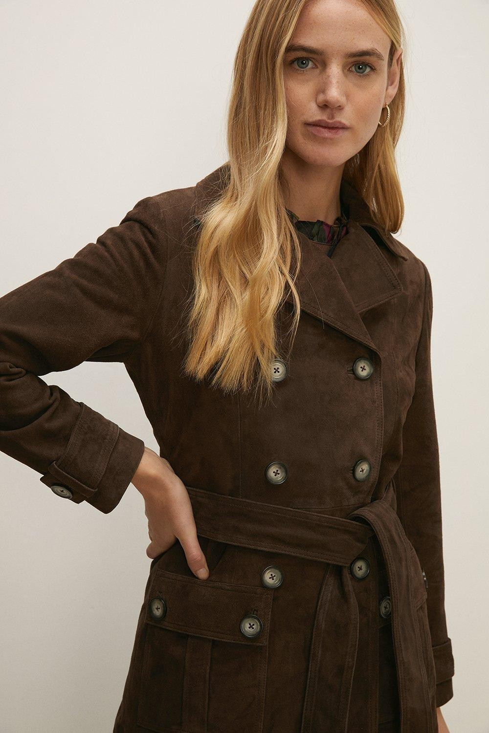 Rachel Stevens Premium Suede Trench Coat | Oasis UK & IE 