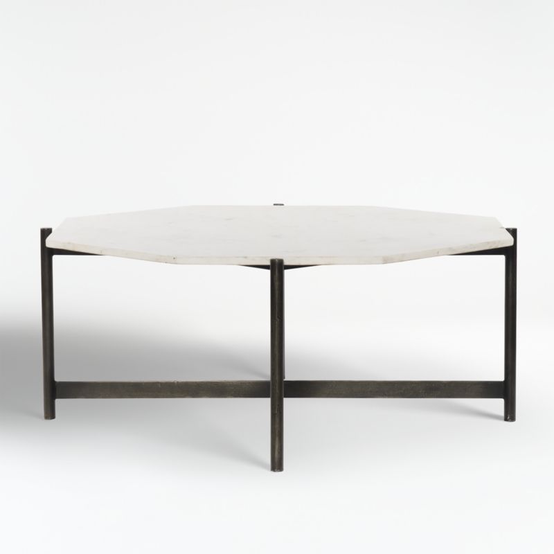 Emilia White Marble and Grey Iron 40" Polygon Coffee Table | Crate & Barrel | Crate & Barrel
