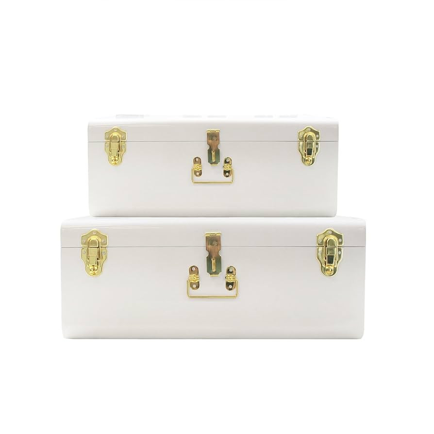 White Trunks Set of 2 - Vintage Style Storage w/Gold Finish Handles & Locks - Space Saving Organi... | Amazon (US)