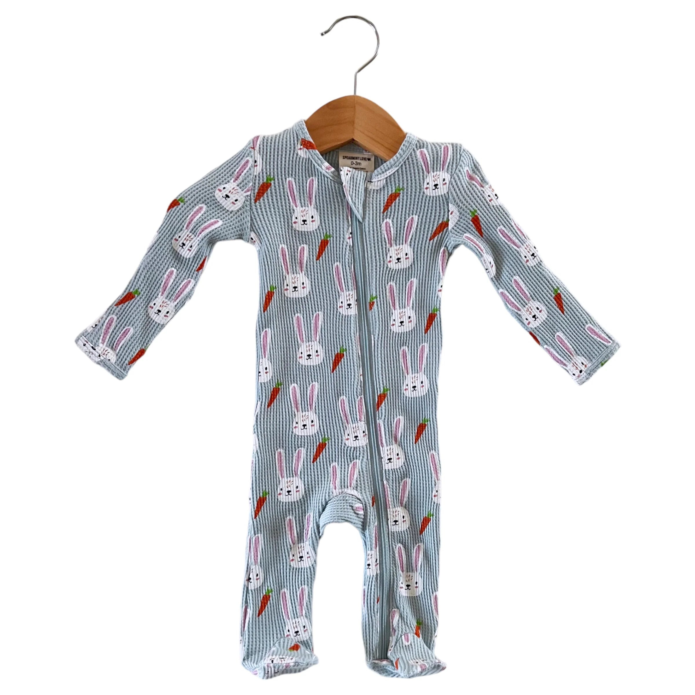 Organic Waffle Basic Zip Footie, Brother Bunny | SpearmintLOVE