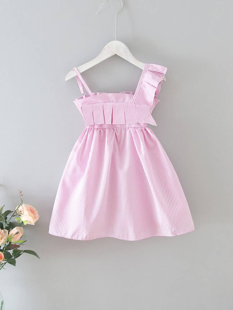 Toddler Girls Striped Ruffle Asymmetrical Neck Dress | SHEIN