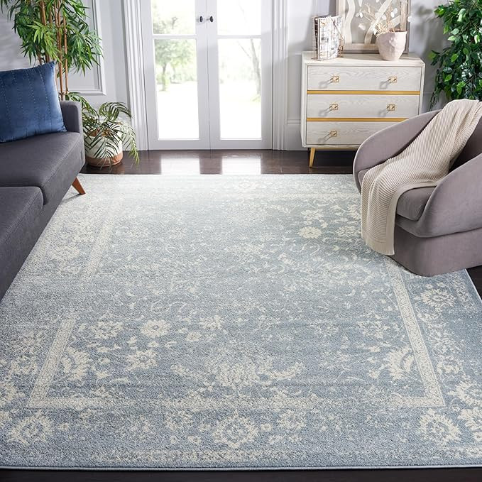SAFAVIEH Area Rug 8x10 - Adirondack Collection - Large - Slate & Ivory, Distressed Vintage Floral... | Amazon (US)