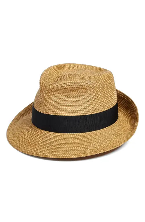 Eric Javits Classic Squishee® Straw Packable Fedora Sun Hat in Natural/Black at Nordstrom | Nordstrom