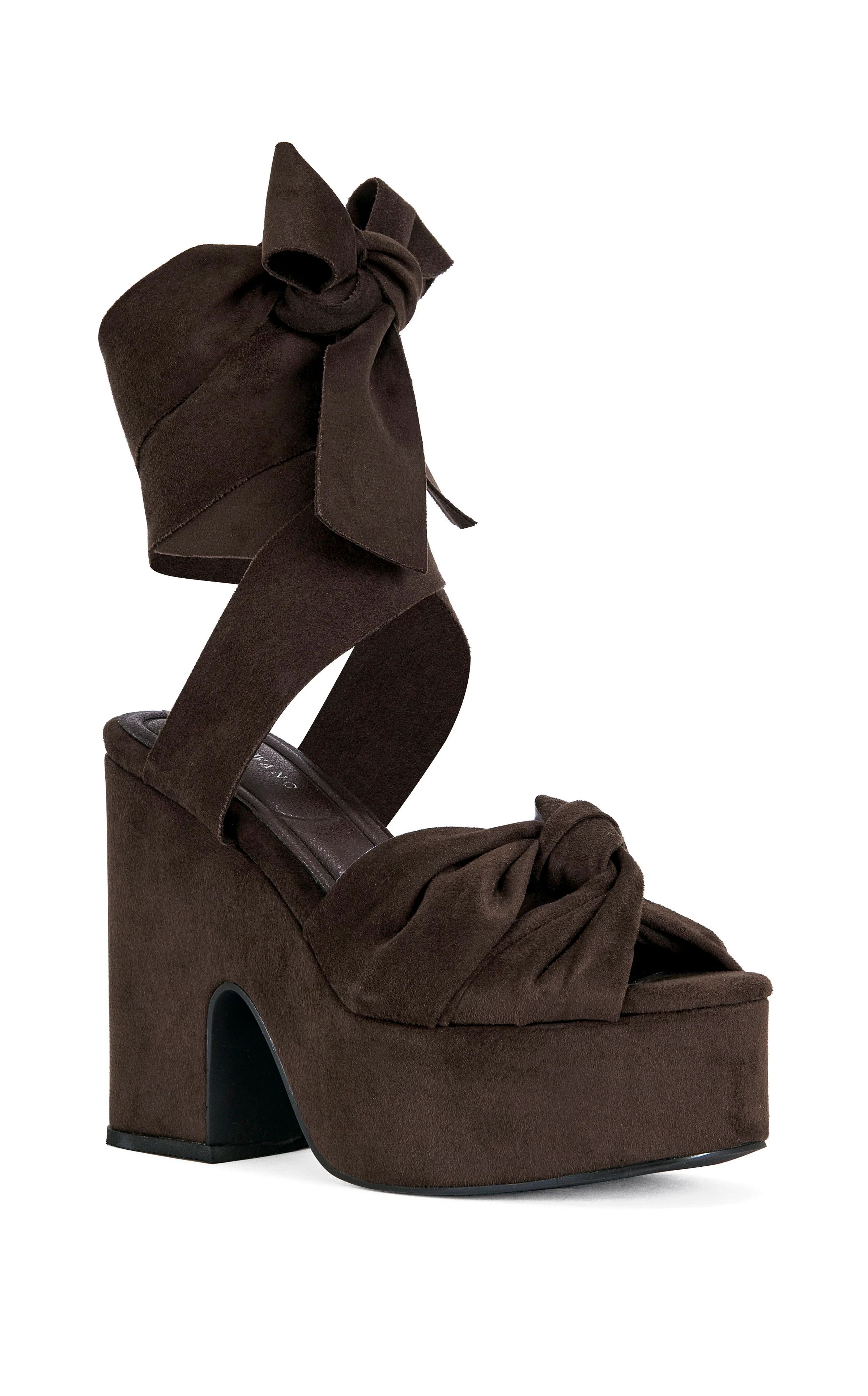 SAKI-CHOCOLATE PLATFORM WRAP-AROUND SANDAL | Azalea Wang